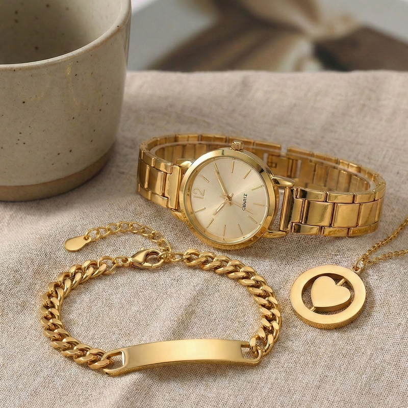 מארז תכשיטים לאישה - שעון + צמיד + שרשרת - Pura Vida